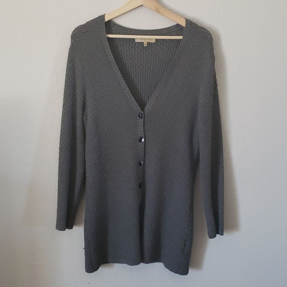Grey Knit V-Neck Cardigan Jones New York